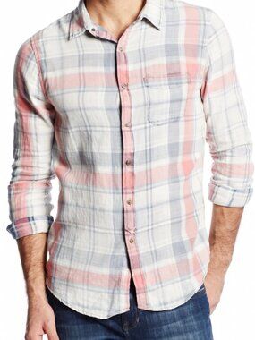 NWT Joe's Jeans Pink & Blue Plaid Single Pocket Relaxed Snap Down Shirt S $169